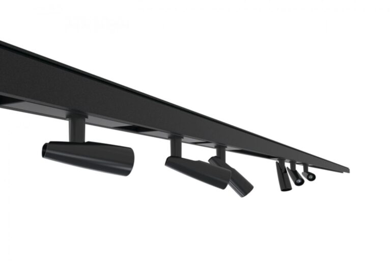 Focus Micro Zoom track lights on a stucchi rail in black