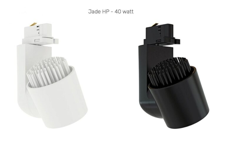 Jade S High Power LED Track lighting fixture in black and white.