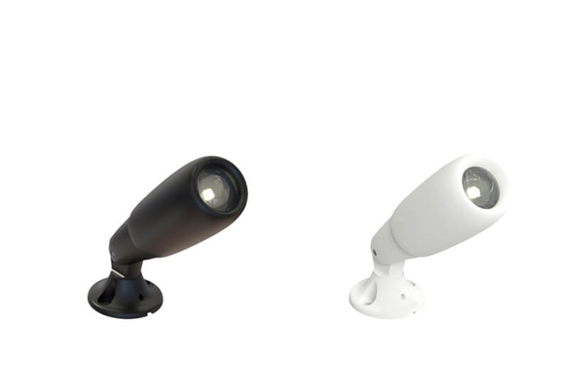 Surface mounted spotlight with adjustable zoom in black and white