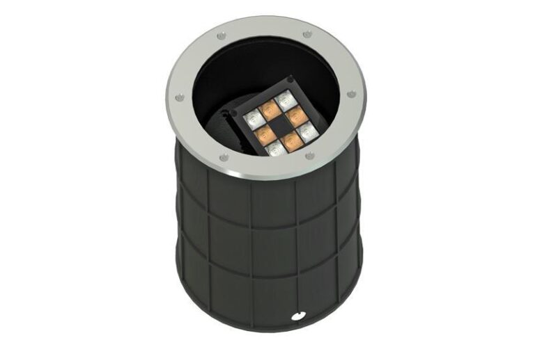 Revo Inground Tunable white outdoor RGBW and RGBA outdoor lighting that is mounted recessed