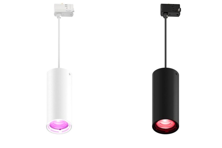 Ruby Compact ColourFlow RGB light with track adapter in black and white