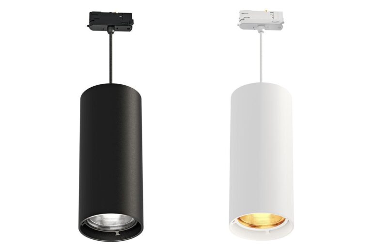 Ruby Pendant Track Tunable White DMX controlled fixtures in black and white