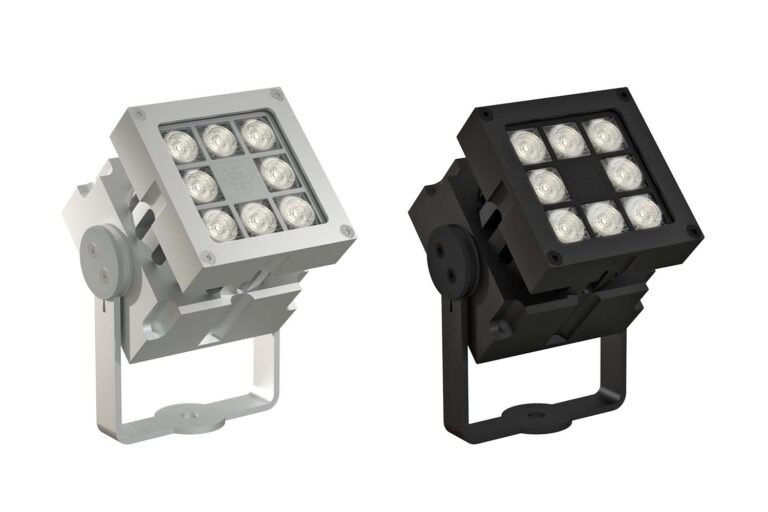 Configurable Compact outdoor lighting fixture with high output in black and aluminium