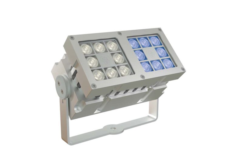 Configurable outdoor lighting fixture in aluminium with blue and white led